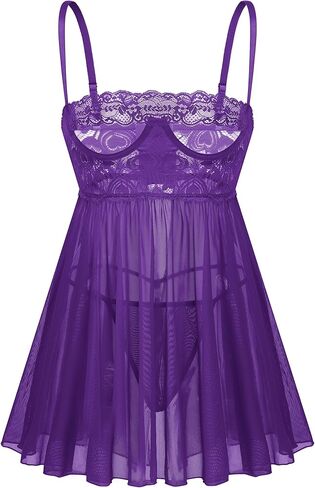 Avidlove Sexy Underwire Lingerie Lace Chemise Sheer Mesh Nightgown Babydoll Lingerie Dress With Thong S-XXL in Saudi Arabia