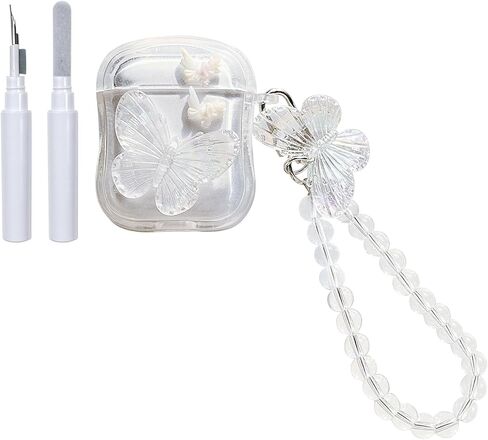 Fycyko Compatible with AirPods 4 Case with Girls Cute Clear Glitter Butterfly Flowers Design Soft TPU Cover Case+Butterfly Crystal Chain for Airpods 4(2024)-Butterfly in Saudi Arabia