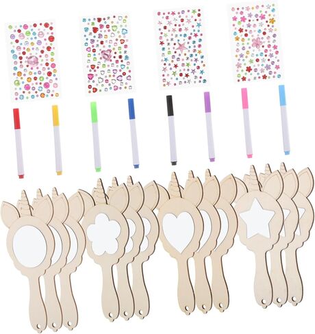 TEHAUX 1 مجموعة يده مرآة مجموعة حرفية خشبية مرايا الطين لطلاء مجموعة ماكياج صغيرة لطيف للبنين والبنات والمشاريع الفنية in Saudi Arabia