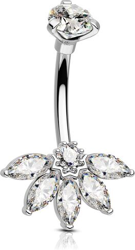 خاتم لوتس البطن على شكل زر، حلقات سرة البطن 14 جرام للنساء، مجوهرات ثقب زر البطن من الفولاذ الجراحي in Kuwait