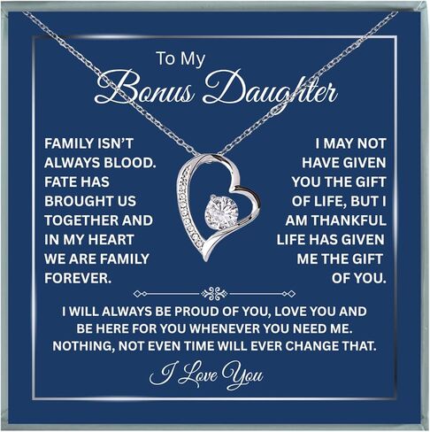 هدايا قلادة To My Bonus Daughter من زوجة الأب، قلادة ابنة الزوجة مع رسالة صادقة وصندوق أنيق - هدايا المجوهرات in Kuwait