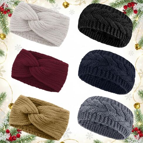 6 Pieces Winter Headbands for Women Knitted Headband Ear Warmers Chunky Winter Crochet Earmuffs 2 Styles Christmas Stocking Stuffers Accessories for Women Cold Weather in Saudi Arabia
