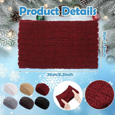 6 Pieces Winter Headbands for Women Knitted Headband Ear Warmers Chunky Winter Crochet Earmuffs 2 Styles Christmas Stocking Stuffers Accessories for Women Cold Weather in Saudi Arabia