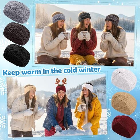 6 Pieces Winter Headbands for Women Knitted Headband Ear Warmers Chunky Winter Crochet Earmuffs 2 Styles Christmas Stocking Stuffers Accessories for Women Cold Weather in Saudi Arabia