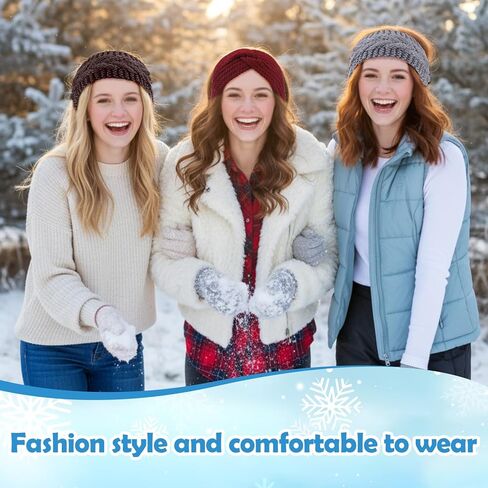 6 Pieces Winter Headbands for Women Knitted Headband Ear Warmers Chunky Winter Crochet Earmuffs 2 Styles Christmas Stocking Stuffers Accessories for Women Cold Weather in Saudi Arabia