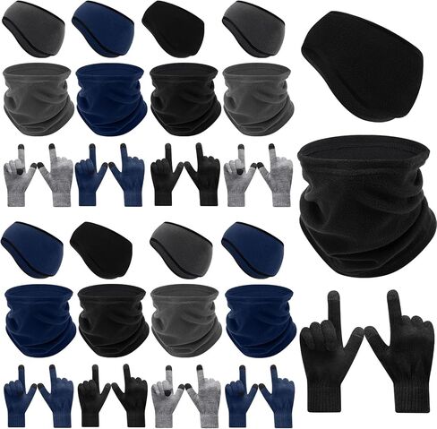Eurzom 36 Pcs Winter Ear Warmer Headband Warmer Fleece Neck Gaiter Touch Screen Knit Gloves Set Earmuffs Face Mask Scarf Full Finger Gloves for Men Women Cold Weather Ski Running Cycling in Saudi Arabia