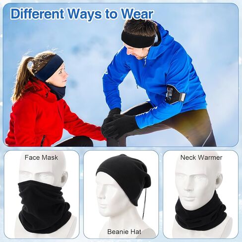 Eurzom 36 Pcs Winter Ear Warmer Headband Warmer Fleece Neck Gaiter Touch Screen Knit Gloves Set Earmuffs Face Mask Scarf Full Finger Gloves for Men Women Cold Weather Ski Running Cycling in Saudi Arabia