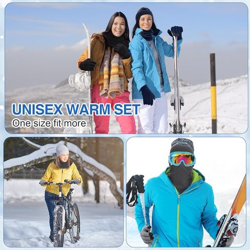 Eurzom 36 Pcs Winter Ear Warmer Headband Warmer Fleece Neck Gaiter Touch Screen Knit Gloves Set Earmuffs Face Mask Scarf Full Finger Gloves for Men Women Cold Weather Ski Running Cycling in Saudi Arabia