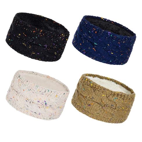 HOVEOX 4 Pack Women Winter Headbands Ear Warmer Headband Fuzzy Fleece Lined Women Warm Knitted Headband (black, beige, blue, brown) in Saudi Arabia