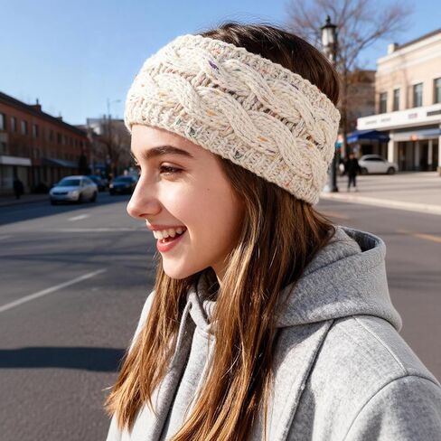 HOVEOX 4 Pack Women Winter Headbands Ear Warmer Headband Fuzzy Fleece Lined Women Warm Knitted Headband (black, beige, blue, brown) in Saudi Arabia