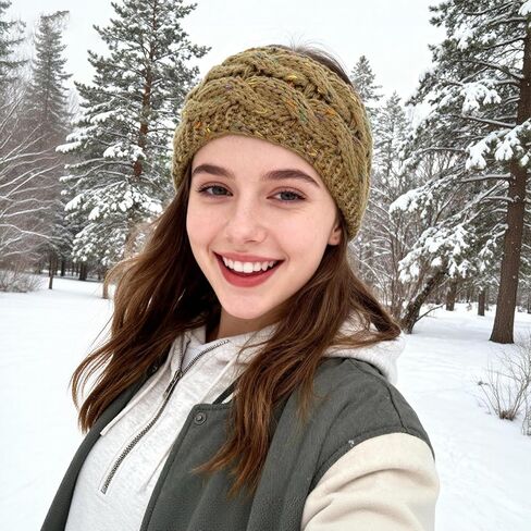 HOVEOX 4 Pack Women Winter Headbands Ear Warmer Headband Fuzzy Fleece Lined Women Warm Knitted Headband (black, beige, blue, brown) in Saudi Arabia
