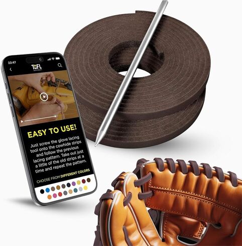 TOFL Softball and Baseball Glove Lace Kit | Mitt Lace Glove Repair Lacing Kit | 2 Leather Laces with Lacing Needle for Catchers Glove| Blue Electric in Kuwait