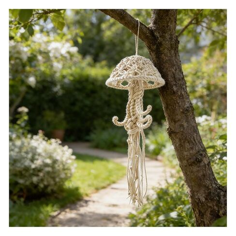 معلقة على الحائط من Macramé، ديكور قنديل البحر المنسوج بالحبل، صائدات الأحلام، لمسات ديكور جدارية مبتكرة (أبيض) in Kuwait