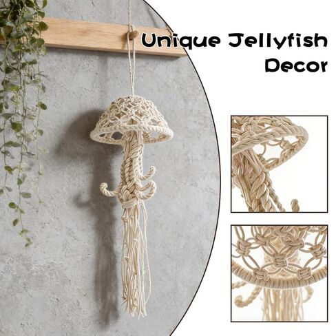 معلقة على الحائط من Macramé، ديكور قنديل البحر المنسوج بالحبل، صائدات الأحلام، لمسات ديكور جدارية مبتكرة (أبيض) in Kuwait