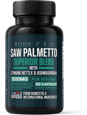Saw Palmetto للرجال - صحة البروستاتا ودعم المسالك البولية - نبات القراص اللاذع والأشواغاندا والليكوبين - يدعم تدفق المثانة الصحي ووظيفة البروستاتا - 60 كبسولة in Kuwait