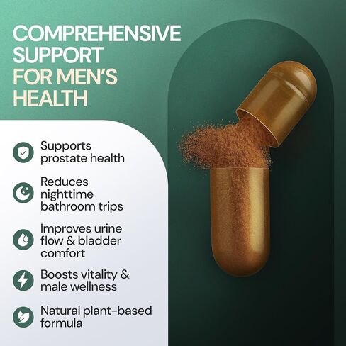 Saw Palmetto للرجال - صحة البروستاتا ودعم المسالك البولية - نبات القراص اللاذع والأشواغاندا والليكوبين - يدعم تدفق المثانة الصحي ووظيفة البروستاتا - 60 كبسولة in Kuwait