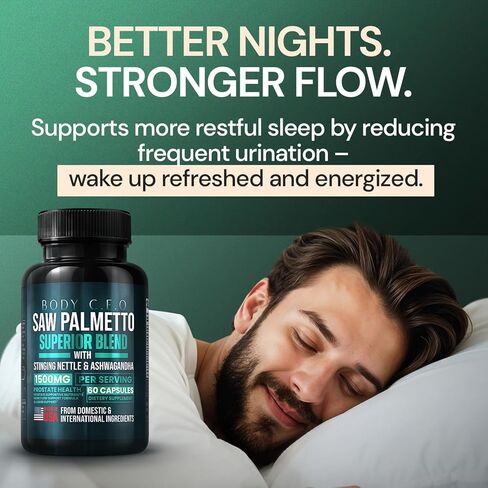 Saw Palmetto للرجال - صحة البروستاتا ودعم المسالك البولية - نبات القراص اللاذع والأشواغاندا والليكوبين - يدعم تدفق المثانة الصحي ووظيفة البروستاتا - 60 كبسولة in Kuwait