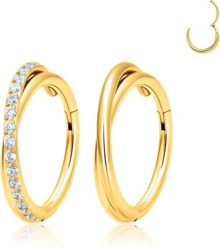 14K Gold Nose Rings & Earrings - With Cubic Zirconia For Cartilage, Conch, Daith, Helix, Rook, Tragus, Lobe & Snug Body Piercing Jewelry in Saudi Arabia