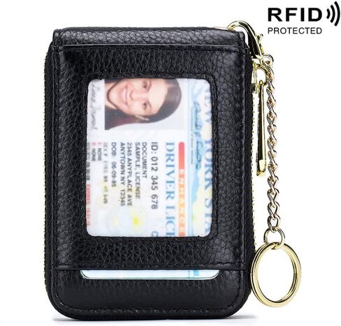 Stylish Genuine Leather Wallet Women's wiht 12 Card Slots, 2 Cash Pockets, Coin Purse & Key Ring（Black） in Saudi Arabia