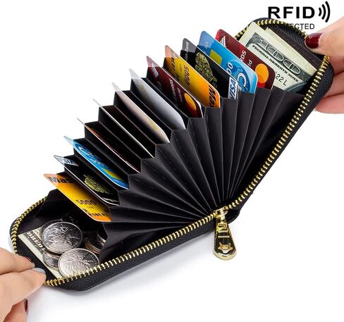 Stylish Genuine Leather Wallet Women's wiht 12 Card Slots, 2 Cash Pockets, Coin Purse & Key Ring（Black） in Saudi Arabia