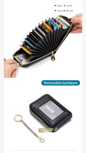 Stylish Genuine Leather Wallet Women's wiht 12 Card Slots, 2 Cash Pockets, Coin Purse & Key Ring（Black） in Saudi Arabia