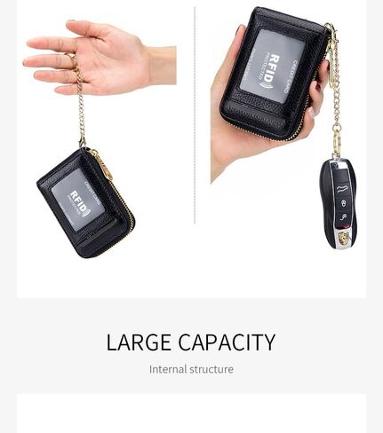 Stylish Genuine Leather Wallet Women's wiht 12 Card Slots, 2 Cash Pockets, Coin Purse & Key Ring（Black） in Saudi Arabia