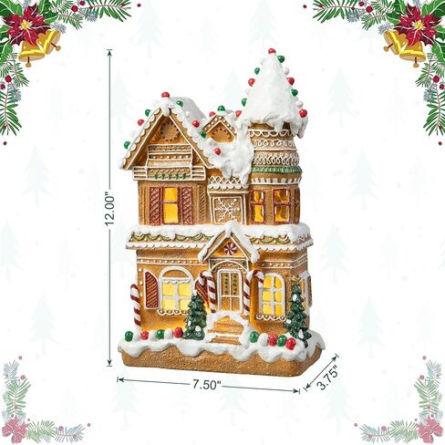 Glitzhome 12''H Gingerbread House زينة عيد الميلاد، Gingerbread House عيد الميلاد التماثيل القابلة للتجميع مع ضوء LED ديكور الطاولة لعيد الميلاد ديكور المنزل حفلة داخلية in Saudi Arabia