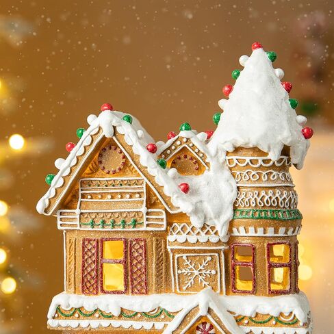 Glitzhome 12''H Gingerbread House زينة عيد الميلاد، Gingerbread House عيد الميلاد التماثيل القابلة للتجميع مع ضوء LED ديكور الطاولة لعيد الميلاد ديكور المنزل حفلة داخلية in Saudi Arabia