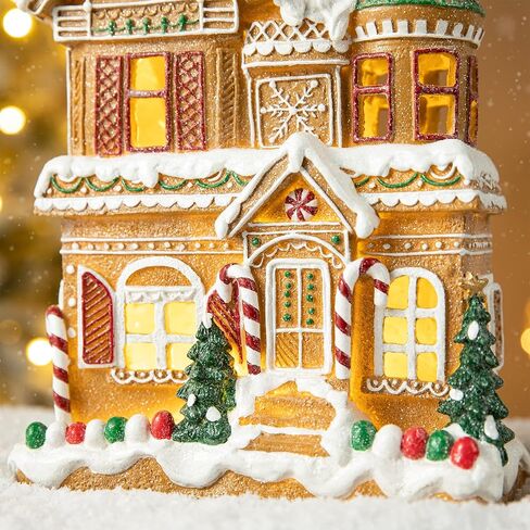 Glitzhome 12''H Gingerbread House زينة عيد الميلاد، Gingerbread House عيد الميلاد التماثيل القابلة للتجميع مع ضوء LED ديكور الطاولة لعيد الميلاد ديكور المنزل حفلة داخلية in Saudi Arabia