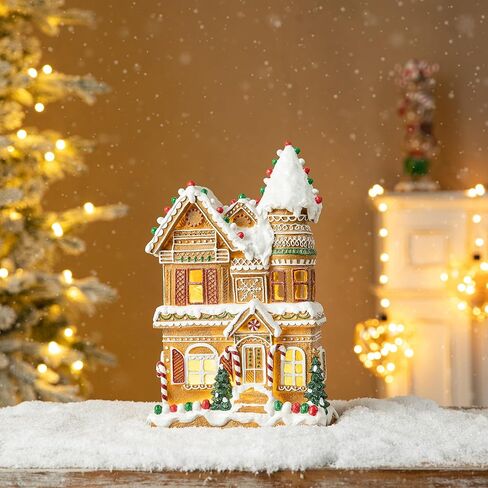 Glitzhome 12''H Gingerbread House زينة عيد الميلاد، Gingerbread House عيد الميلاد التماثيل القابلة للتجميع مع ضوء LED ديكور الطاولة لعيد الميلاد ديكور المنزل حفلة داخلية in Saudi Arabia