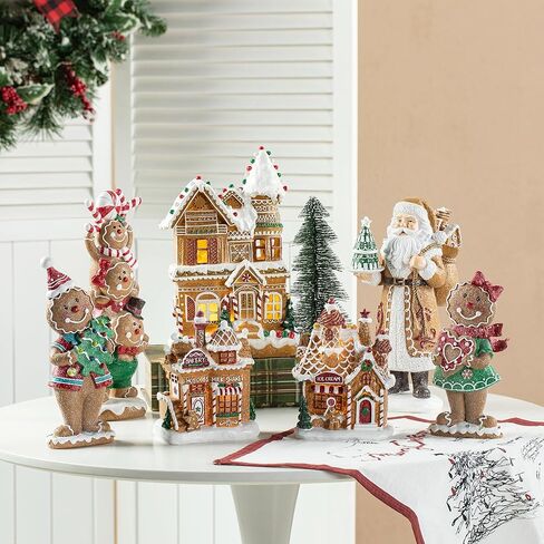 Glitzhome 12''H Gingerbread House زينة عيد الميلاد، Gingerbread House عيد الميلاد التماثيل القابلة للتجميع مع ضوء LED ديكور الطاولة لعيد الميلاد ديكور المنزل حفلة داخلية in Saudi Arabia