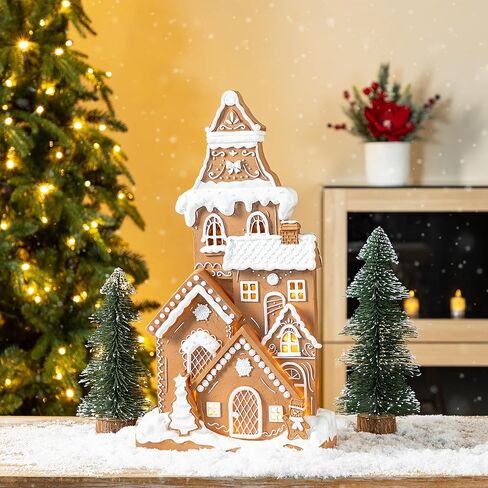 Glitzhome 12''H Gingerbread House زينة عيد الميلاد، Gingerbread House عيد الميلاد التماثيل القابلة للتجميع مع ضوء LED ديكور الطاولة لعيد الميلاد ديكور المنزل حفلة داخلية in Saudi Arabia