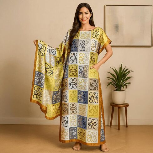 2 Pcs Women's Short Sleeve Jalabiya Round Neck Modest Four Seasons Arabian Clothing Yellow in Saudi Arabia