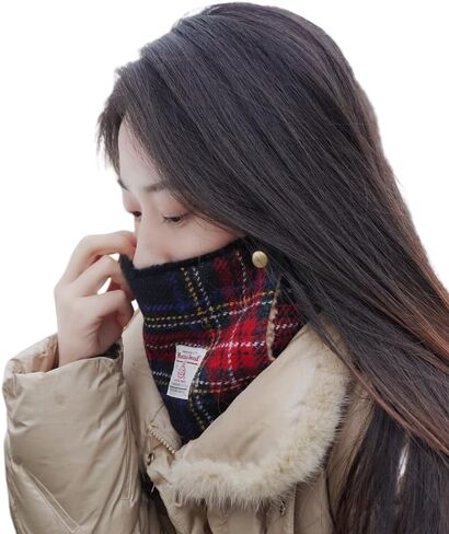 Harris Tweed Wool Neck Warmer for Women and Men, Plaid Snood Scarf with Teddy Fleece Lining and Snap in Saudi Arabia