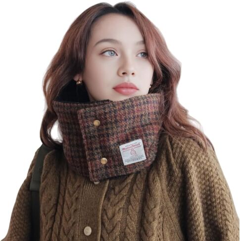 Harris Tweed Wool Neck Warmer for Women and Men, Plaid Snood Scarf with Teddy Fleece Lining and Snap in Saudi Arabia
