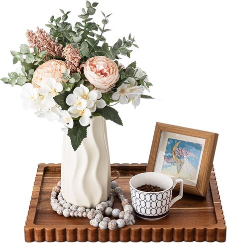 Lounsweer Acacia Wood Decorative Tray for Home Decor, 14'' x 10'' Wooden Serving Tray for Coffee Table Centerpiece Dining Kitchen Island Decoration Bathroom Counter Display in Saudi Arabia