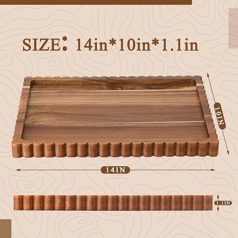 Lounsweer Acacia Wood Decorative Tray for Home Decor, 14'' x 10'' Wooden Serving Tray for Coffee Table Centerpiece Dining Kitchen Island Decoration Bathroom Counter Display in Saudi Arabia