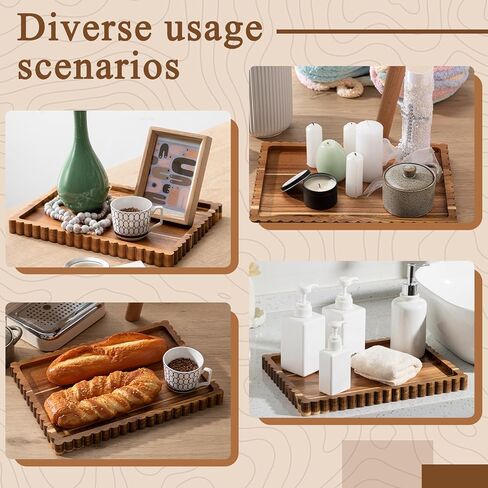 Lounsweer Acacia Wood Decorative Tray for Home Decor, 14'' x 10'' Wooden Serving Tray for Coffee Table Centerpiece Dining Kitchen Island Decoration Bathroom Counter Display in Saudi Arabia