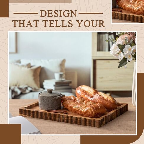 Lounsweer Acacia Wood Decorative Tray for Home Decor, 14'' x 10'' Wooden Serving Tray for Coffee Table Centerpiece Dining Kitchen Island Decoration Bathroom Counter Display in Saudi Arabia