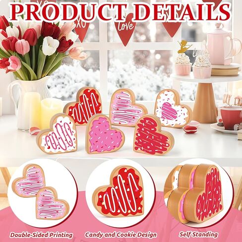 6Pcs Valentine's Day Decorations Double-Sided Wooden Candy Heart Sign Love Block Valentines Tiered Tray Decor for Valentines Day Wedding Home in Saudi Arabia