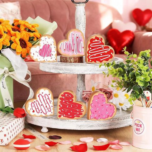 6Pcs Valentine's Day Decorations Double-Sided Wooden Candy Heart Sign Love Block Valentines Tiered Tray Decor for Valentines Day Wedding Home in Saudi Arabia