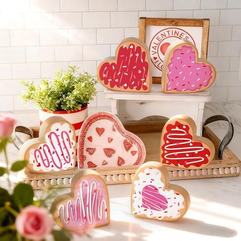 6Pcs Valentine's Day Decorations Double-Sided Wooden Candy Heart Sign Love Block Valentines Tiered Tray Decor for Valentines Day Wedding Home in Saudi Arabia