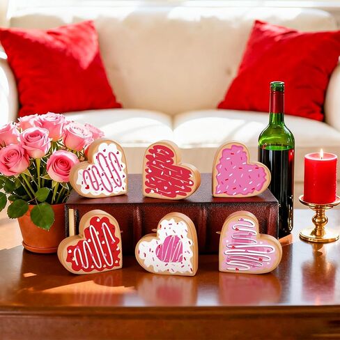 6Pcs Valentine's Day Decorations Double-Sided Wooden Candy Heart Sign Love Block Valentines Tiered Tray Decor for Valentines Day Wedding Home in Saudi Arabia