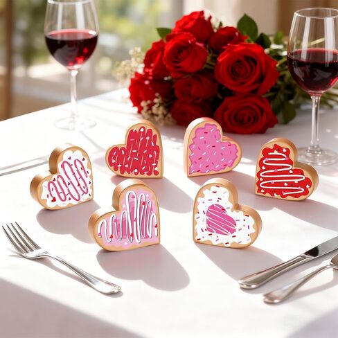 6Pcs Valentine's Day Decorations Double-Sided Wooden Candy Heart Sign Love Block Valentines Tiered Tray Decor for Valentines Day Wedding Home in Saudi Arabia