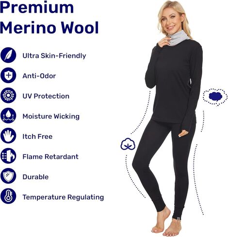 سروال بطبقة أساسية من صوف ميرينو من MERINNOVATION للنساء 100% من صوف ميرينو ملابس داخلية حرارية سفلية مرنة وخفيفة الوزن in Kuwait
