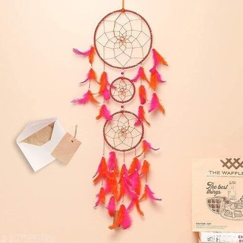 Dream Catcher with Feathers, Handmade Indians Traditional Circular Net for Wall Hanging Decor, Bedroom Kids, Home Decoration Wedding Party Blessing Gift (Dark Pink) in Saudi Arabia