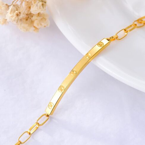18K Real Gold Bracelets for Women, Simple Yellow Gold Italian Durable Paperclip Chain Bracelets Anniversary Birthday Christmas Jewelry Gift for Wife Mom Sister in Saudi Arabia
