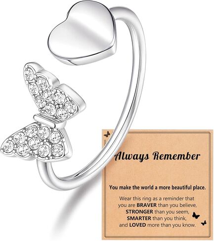 حلقات فراشة فضية قابلة للتعديل للفتيات المراهقات والنساء، هدايا عيد الميلاد in Kuwait