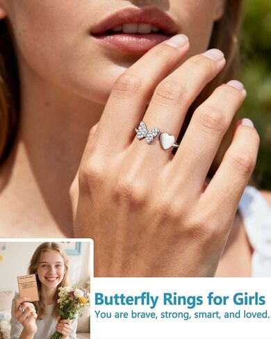 حلقات فراشة فضية قابلة للتعديل للفتيات المراهقات والنساء، هدايا عيد الميلاد in Kuwait