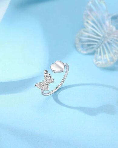 حلقات فراشة فضية قابلة للتعديل للفتيات المراهقات والنساء، هدايا عيد الميلاد in Kuwait